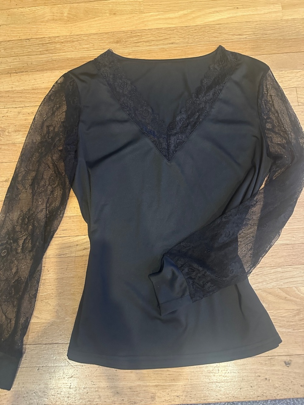Black Lace-Trim Long Sleeve